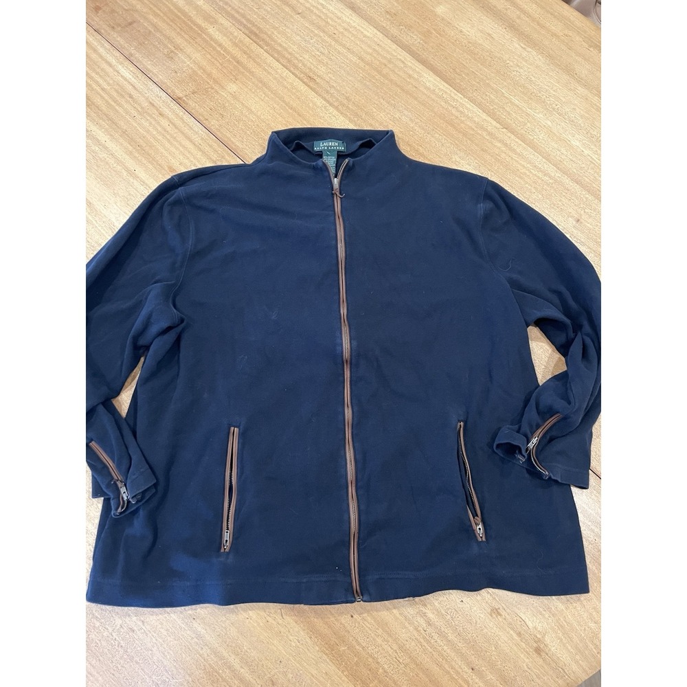 Lauren‎ Ralph Lauren Zip Up Jacket Blue Leather Trim Men's Size Large